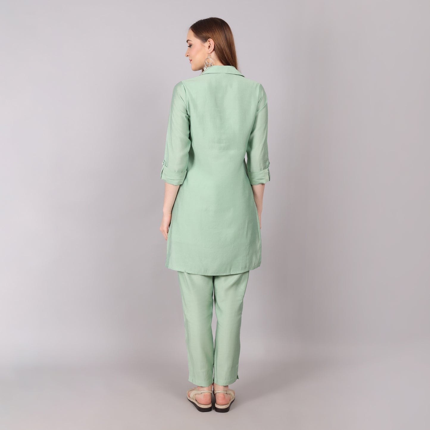 Fashionable ice green co-ord set offering a perfect balance of style, comfort, and sophistication.