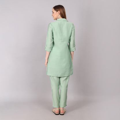 Fashionable ice green co-ord set offering a perfect balance of style, comfort, and sophistication.