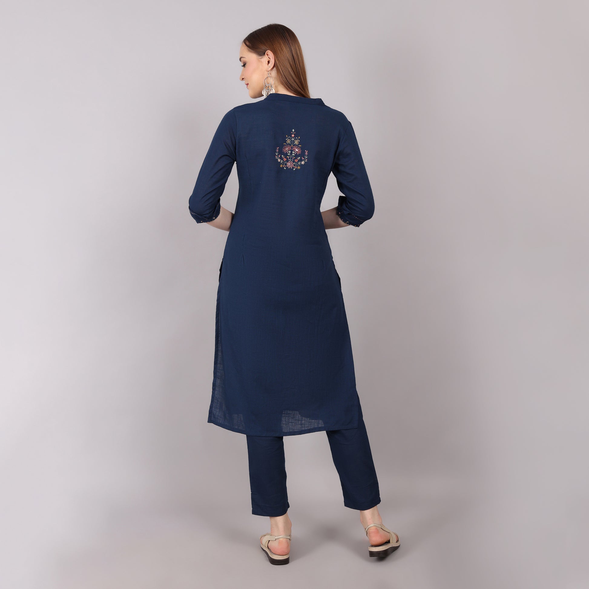 Lightweight and stylish navy kurta set for women, designed for comfort and elegance in the workplace.