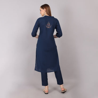 Lightweight and stylish navy kurta set for women, designed for comfort and elegance in the workplace.