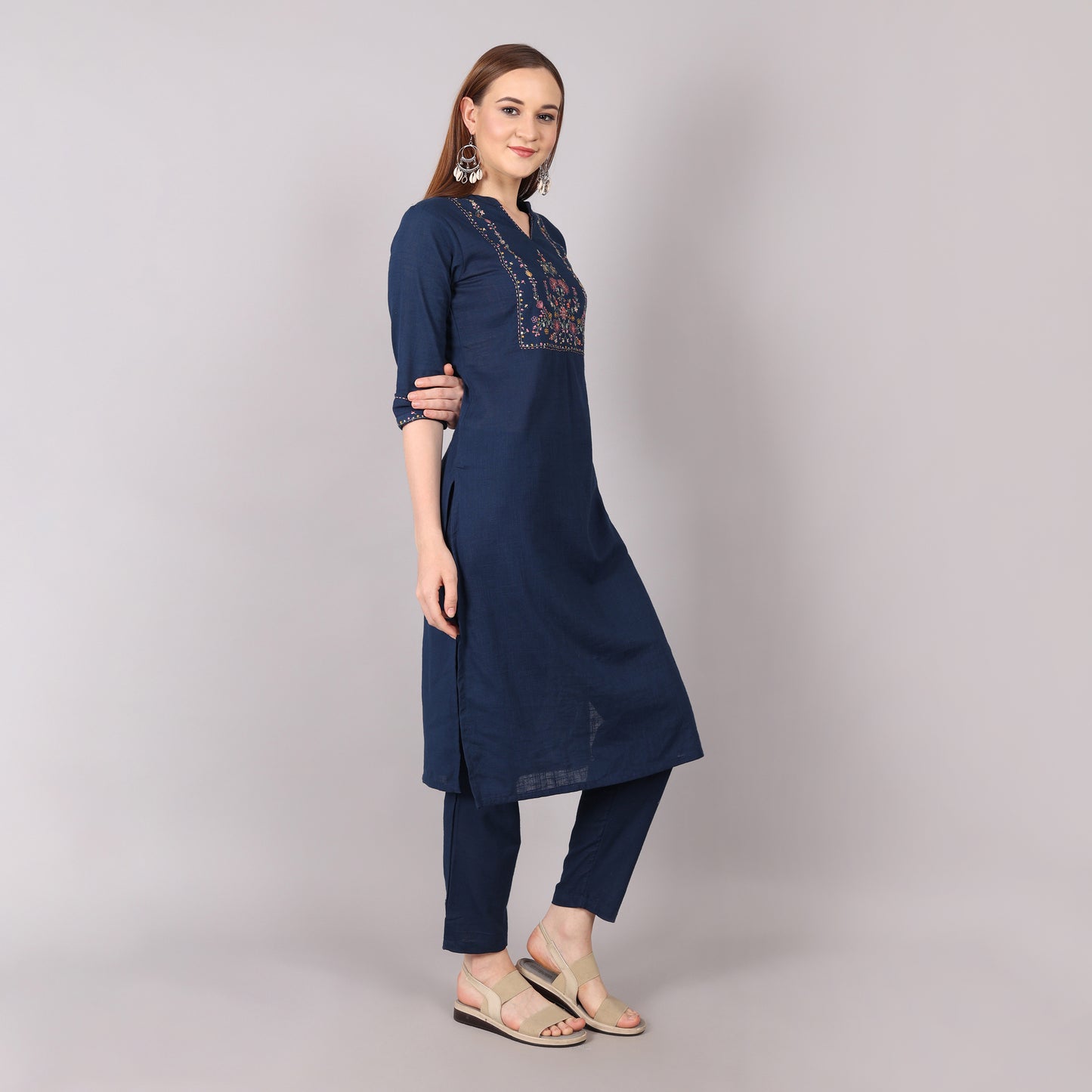 Chic and versatile navy workwear kurta set, blending elegance with all-day comfort.
