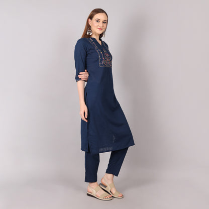 Chic and versatile navy workwear kurta set, blending elegance with all-day comfort.
