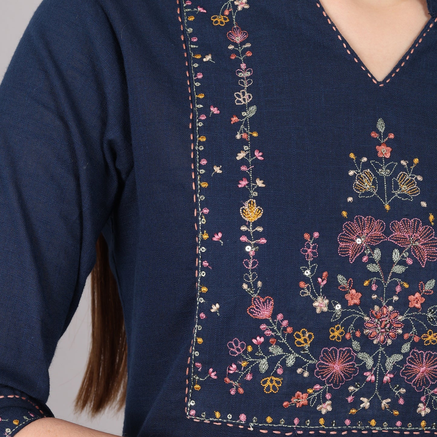 Stylish navy kurta set for women, perfect for workwear with a timeless and comfortable design.