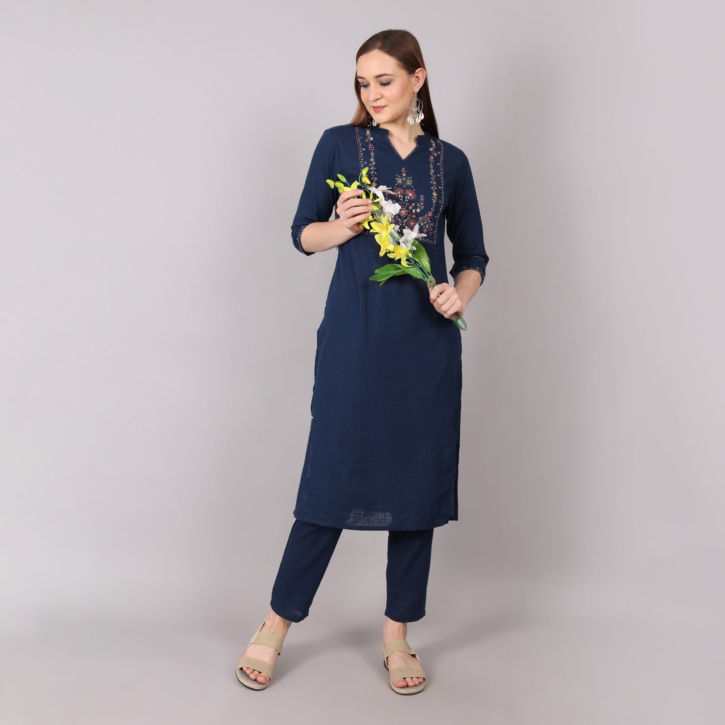 Elegant navy workwear classic kurta set for women, designed for a sophisticated and professional look.
