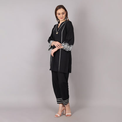 Sophisticated cotton black co-ord set with a timeless design, perfect for any occasion.