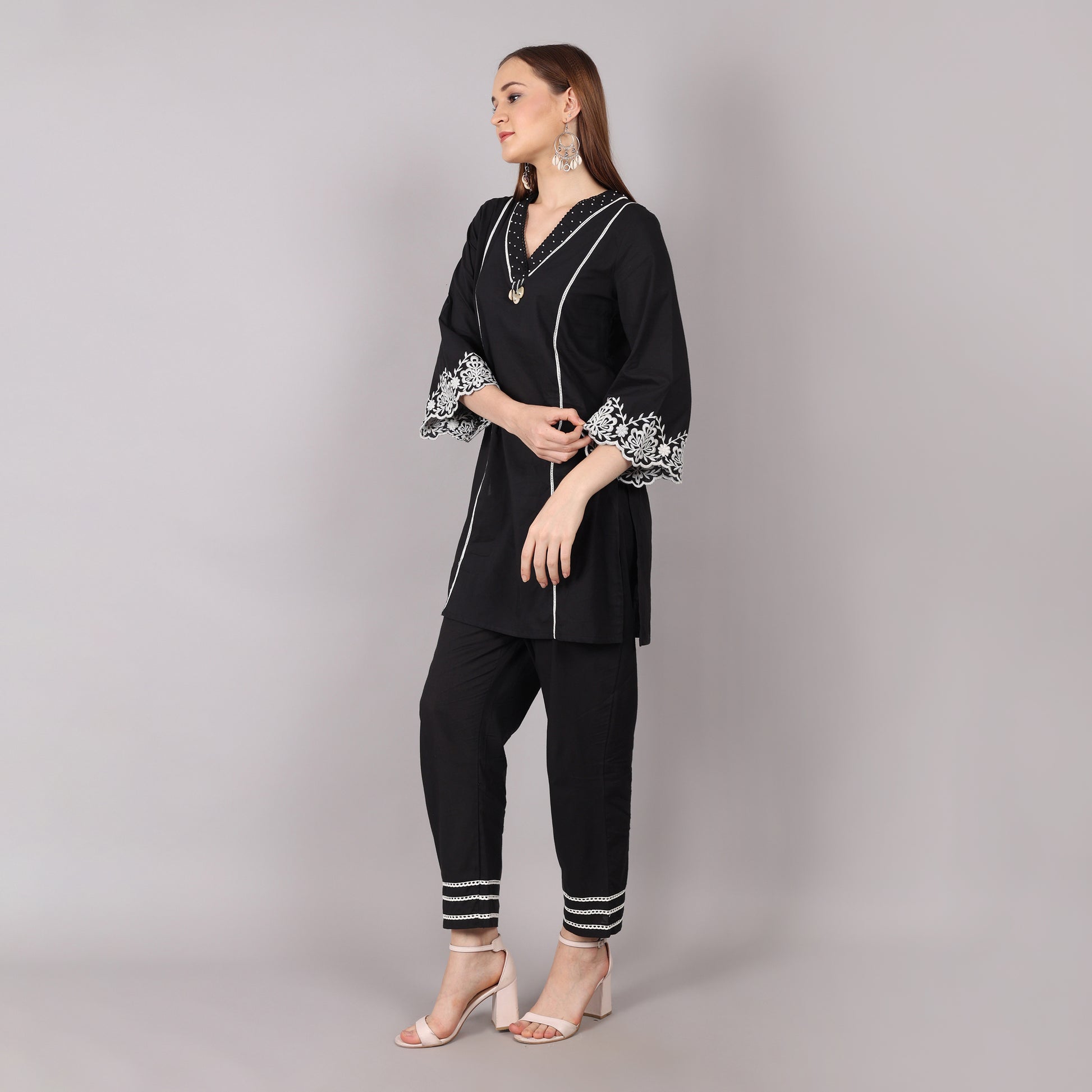 Stylish cotton black co-ord set for women, ideal for a modern and effortless fashion statement.
