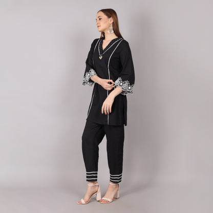Stylish cotton black co-ord set for women, ideal for a modern and effortless fashion statement.