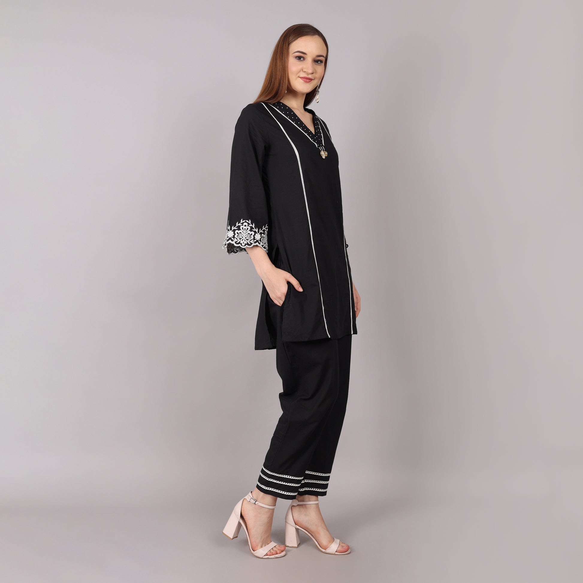 Trendy dreamy black co-ord set in soft cotton fabric, blending elegance with comfort.
