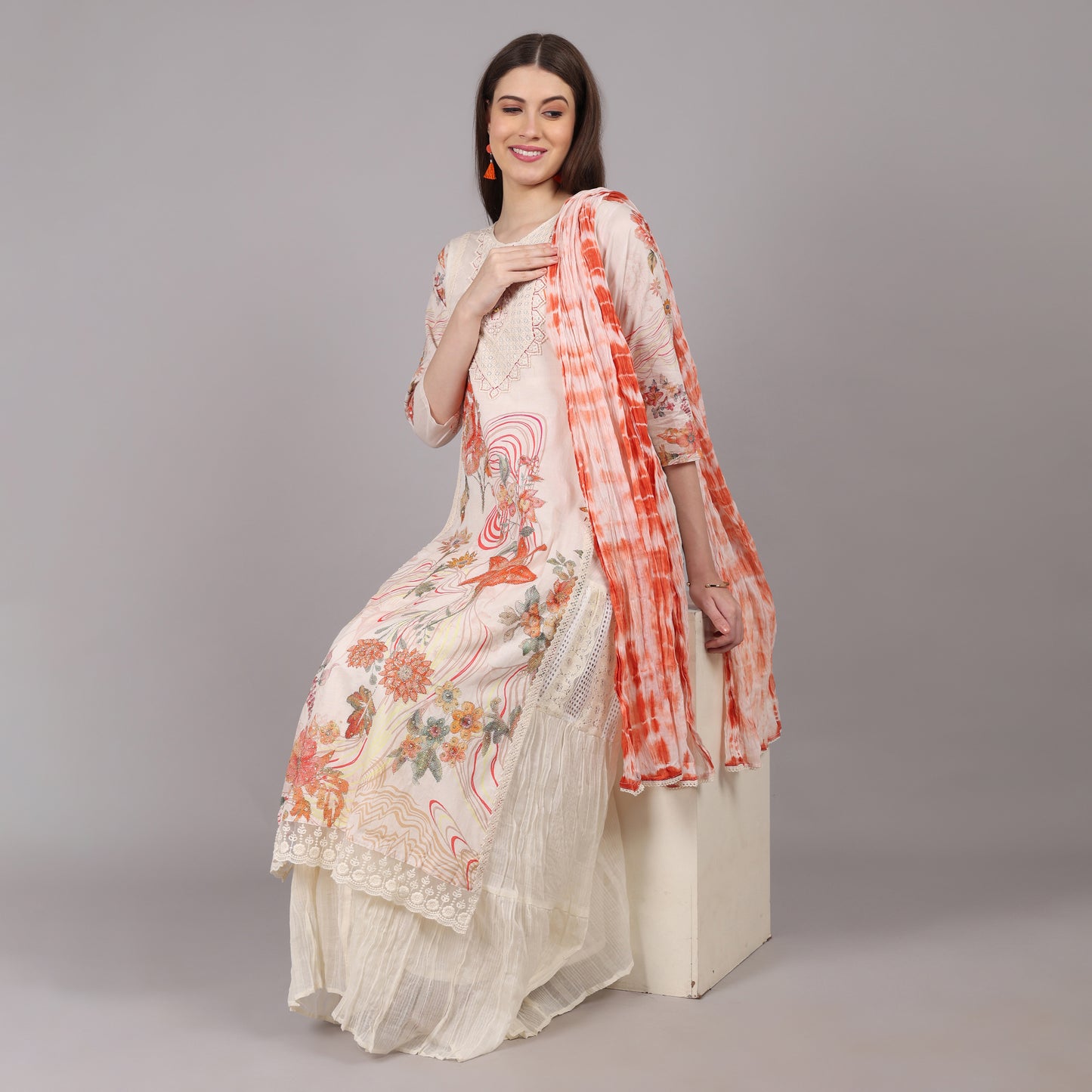 Chic and stylish Mulmul cotton long dress, perfect for casual outings and summer wear.
