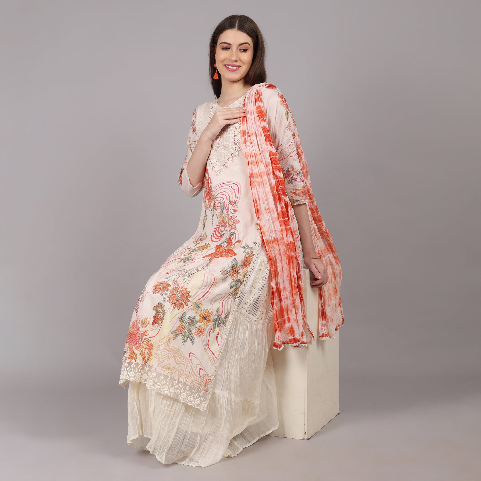 Chic and stylish Mulmul cotton long dress, perfect for casual outings and summer wear.
