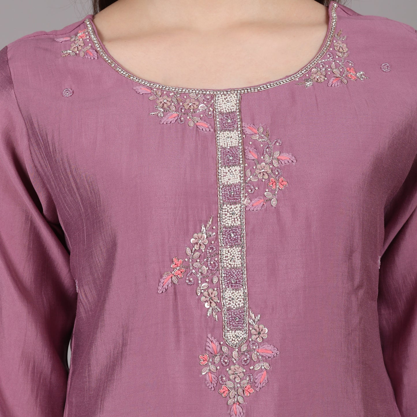 Trendy lavender silk kurta set, blending comfort with a rich and elegant appeal.