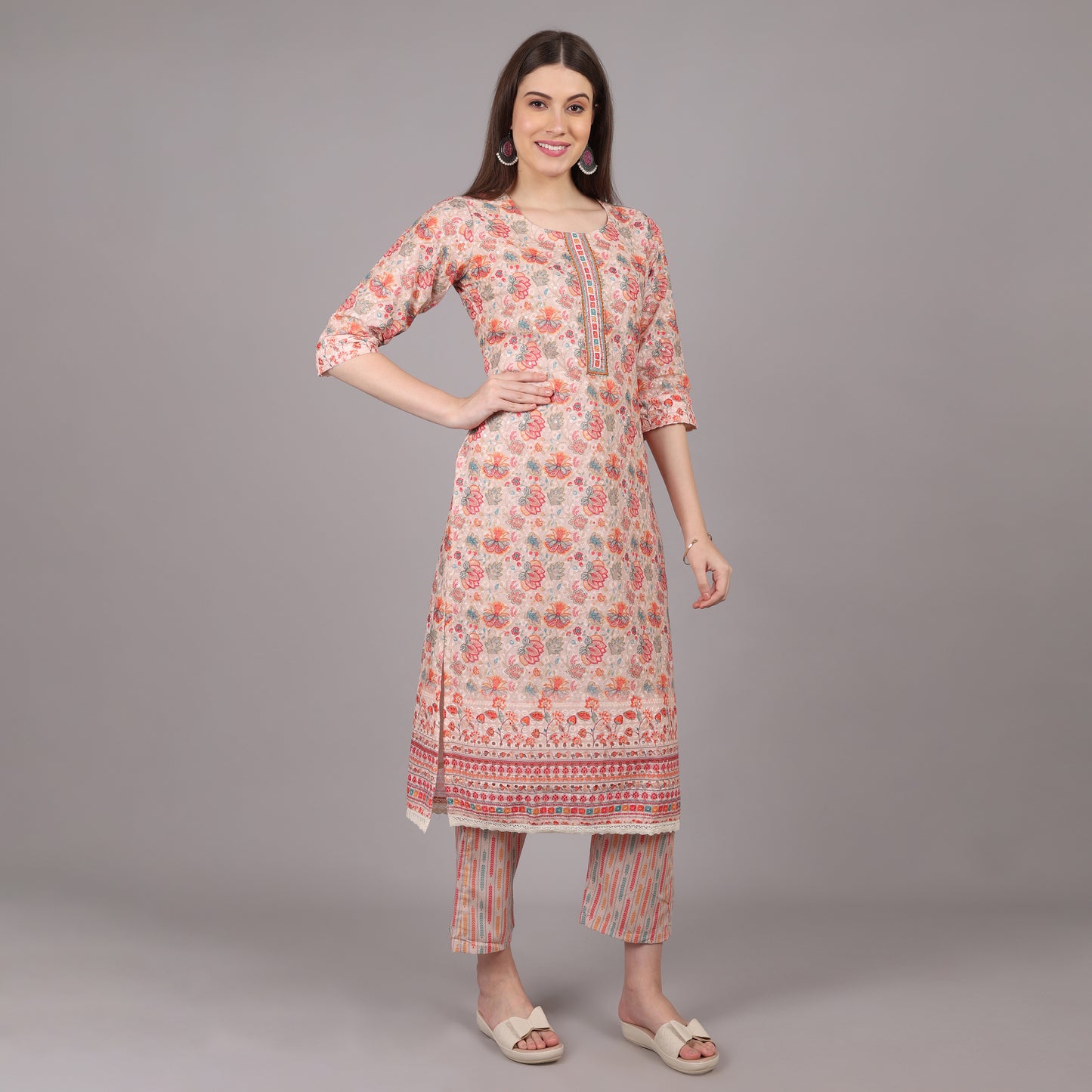 Chic and stylish floral Chikankari kurta set, perfect for festive and formal occasions.
