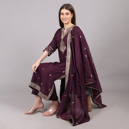 Sophisticated wine silk kurta set designed for effortless elegance and grandeur.