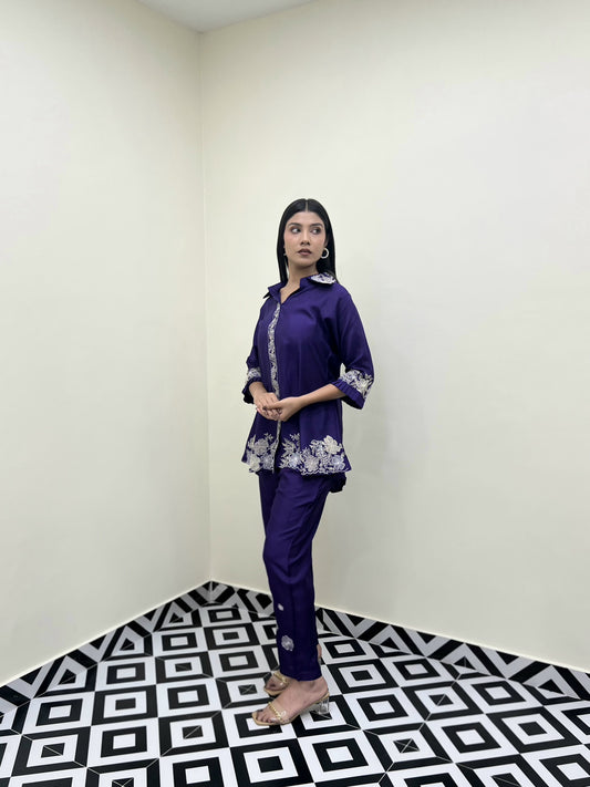 Royal Purple Chinon Silk Co-ord Set