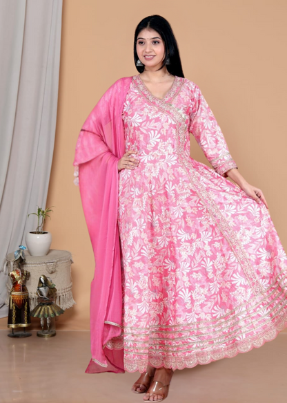 Printed Anarkali Kurta Set with Dupatta For Women