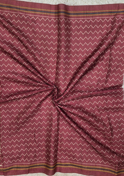 Elegant Cream & Maroon Tussar Silk Patola Print Saree
