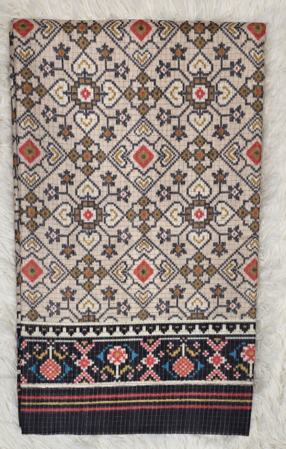 Elegant Cream & Black Tussar Silk Patola Print Saree