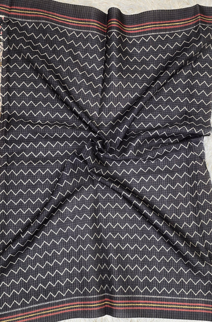 Elegant Cream & Black Tussar Silk Patola Print Saree
