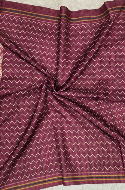Elegant Cream & Deep Magenta Tussar Silk Patola Print Saree