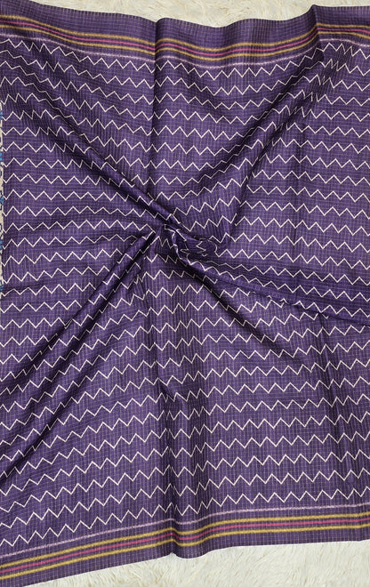 Elegant Cream & Rich Purple Tussar Silk Patola Print Saree