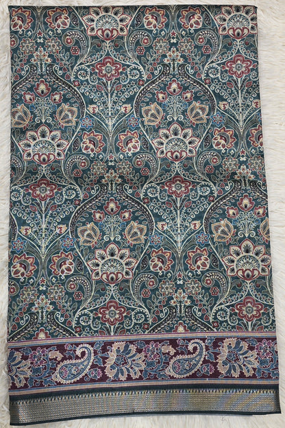 Majestic Teal Antique Paisley Print Saree
