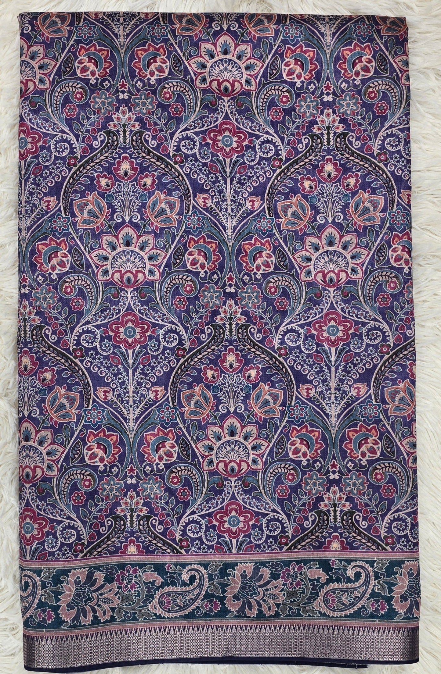 Majestic Violet Antique Paisley Print Saree