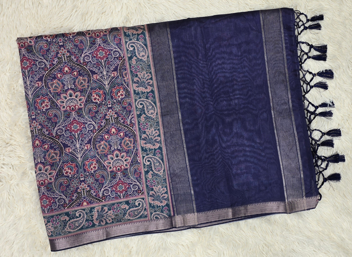 Majestic Violet Antique Paisley Print Saree