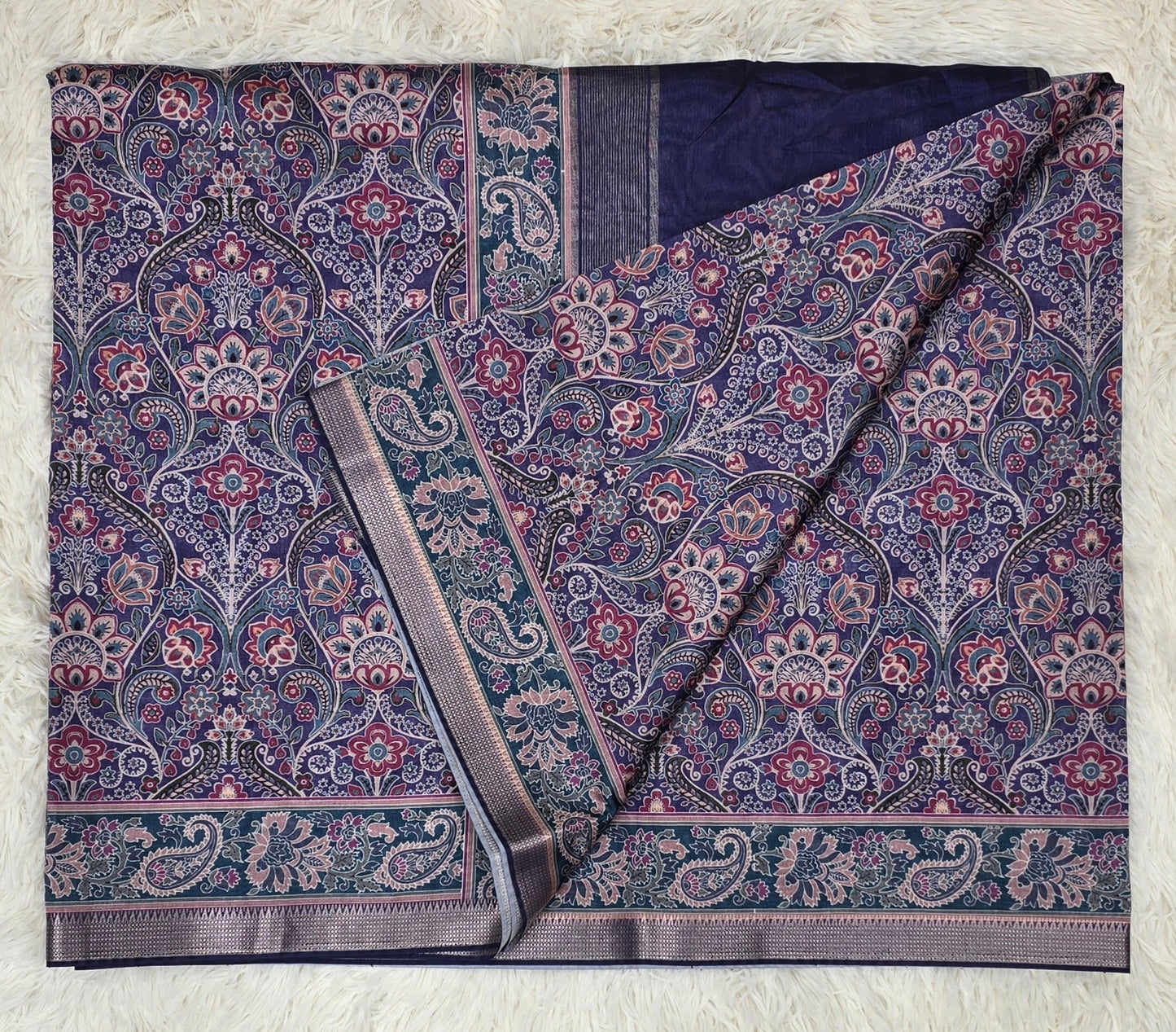 Majestic Violet Antique Paisley Print Saree