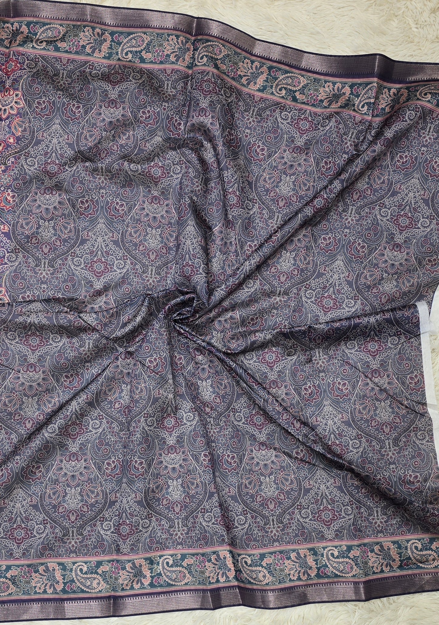 Majestic Violet Antique Paisley Print Saree