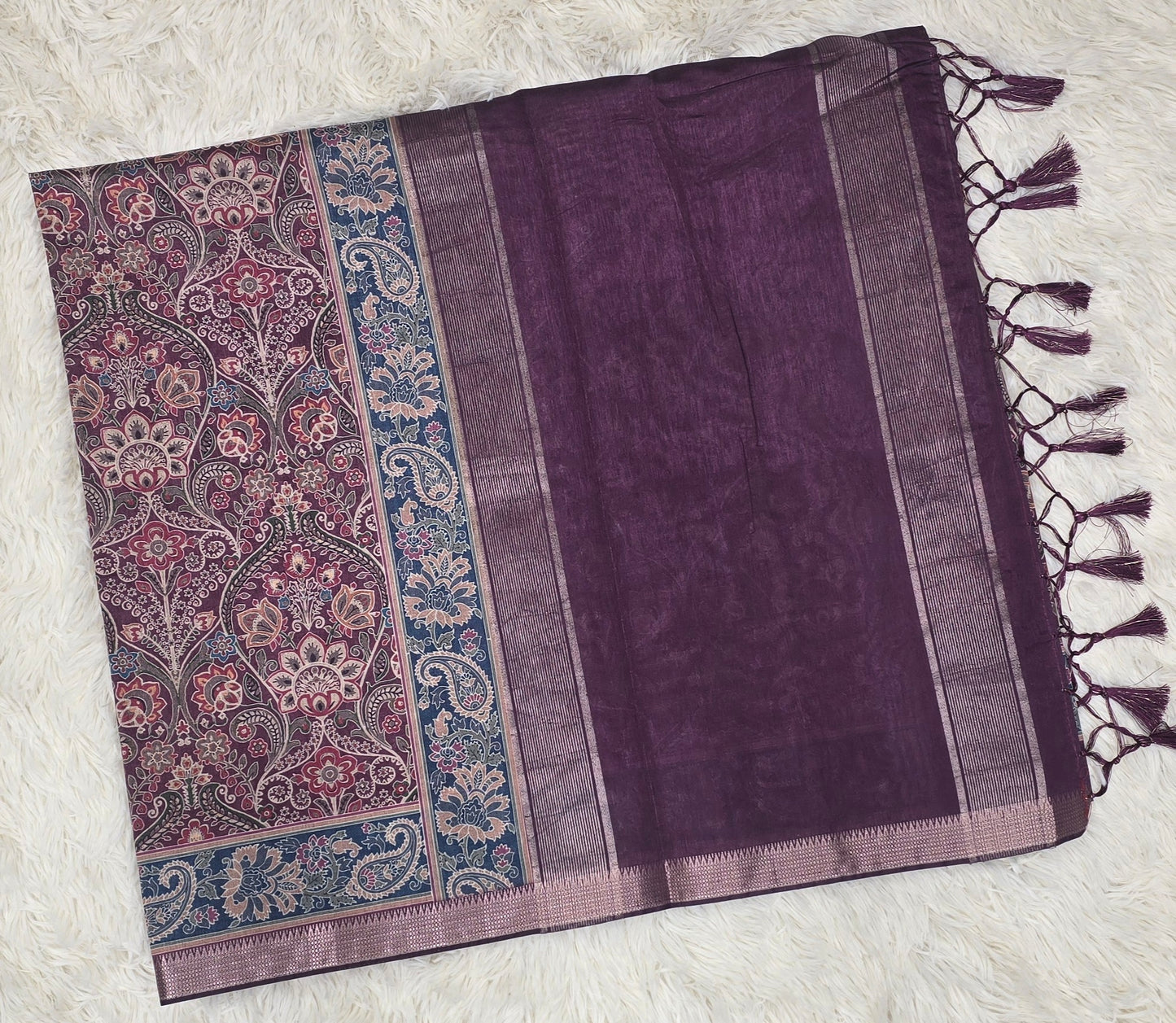 Majestic Mulberry Antique Paisley Print Saree