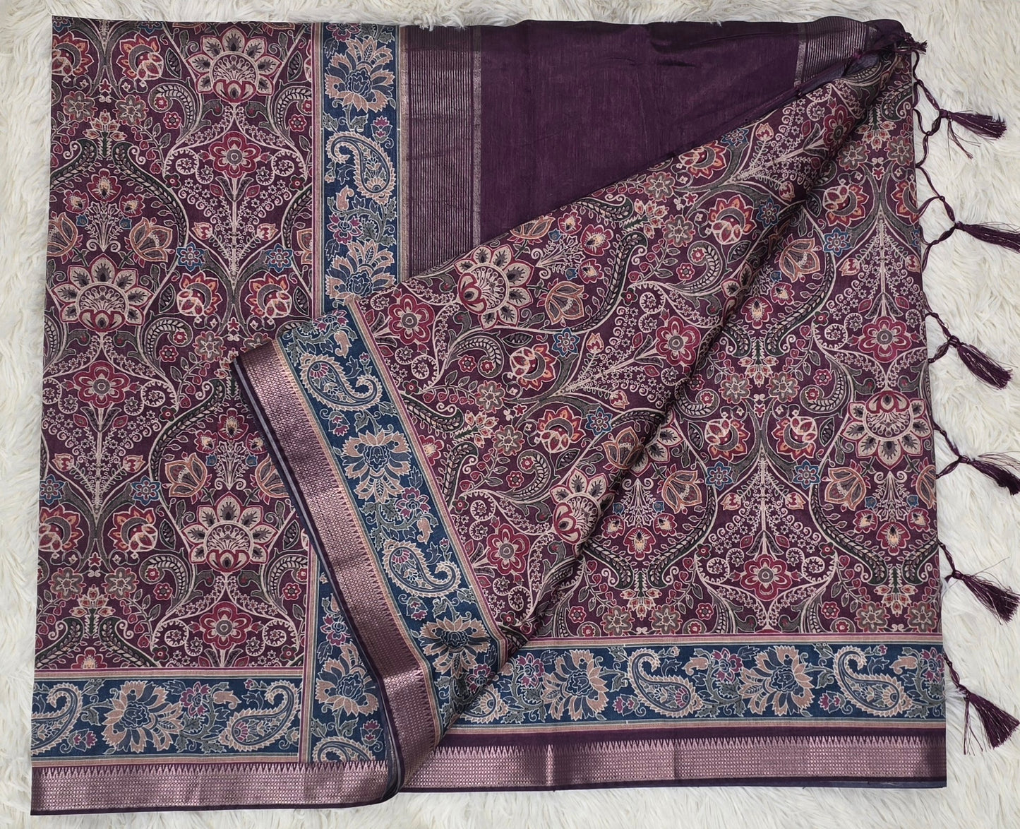 Majestic Mulberry Antique Paisley Print Saree