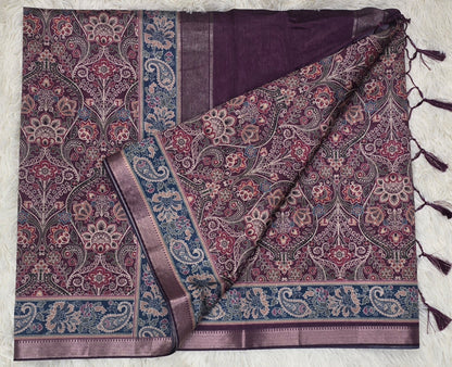 Majestic Mulberry Antique Paisley Print Saree