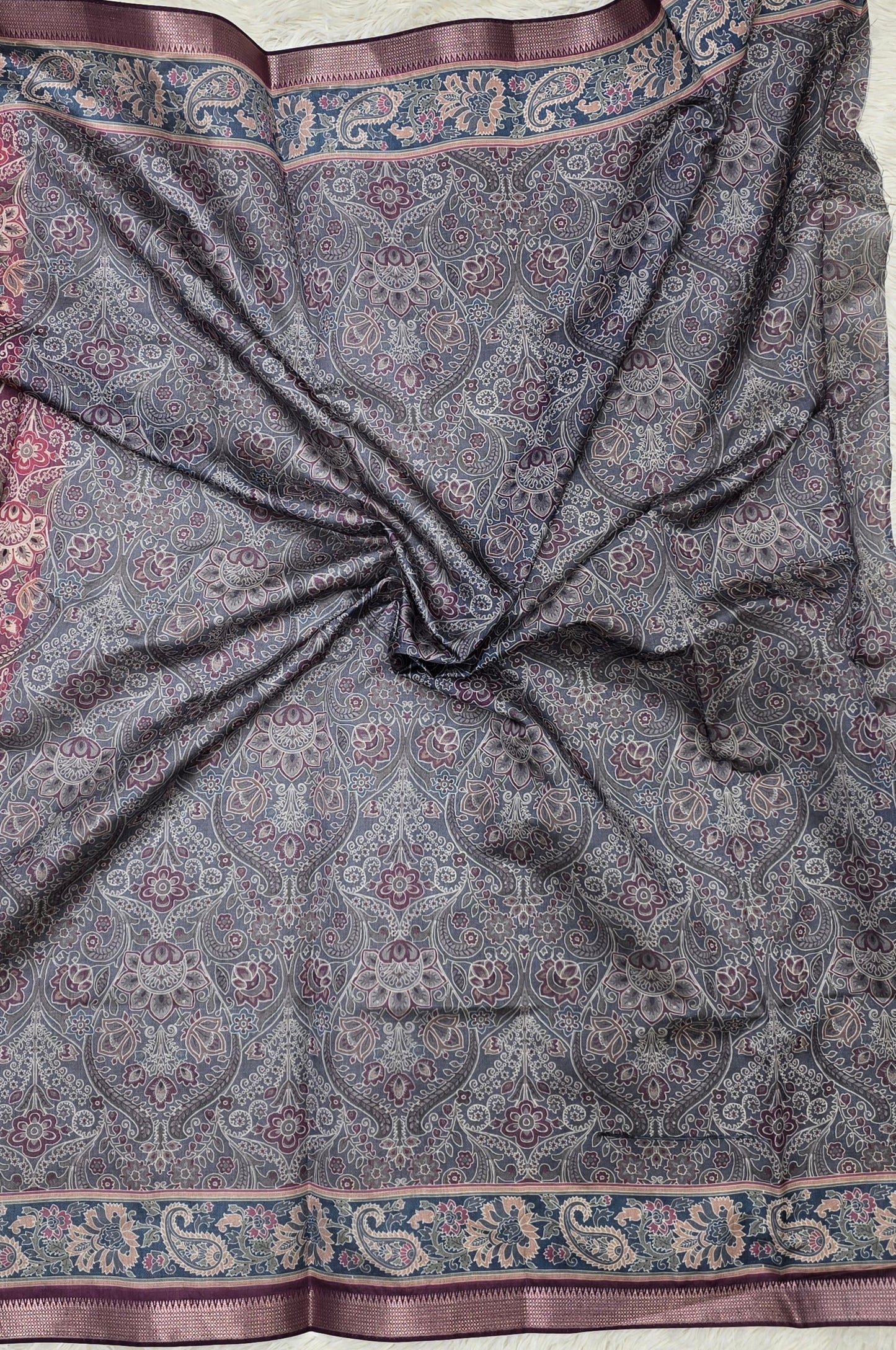 Majestic Mulberry Antique Paisley Print Saree
