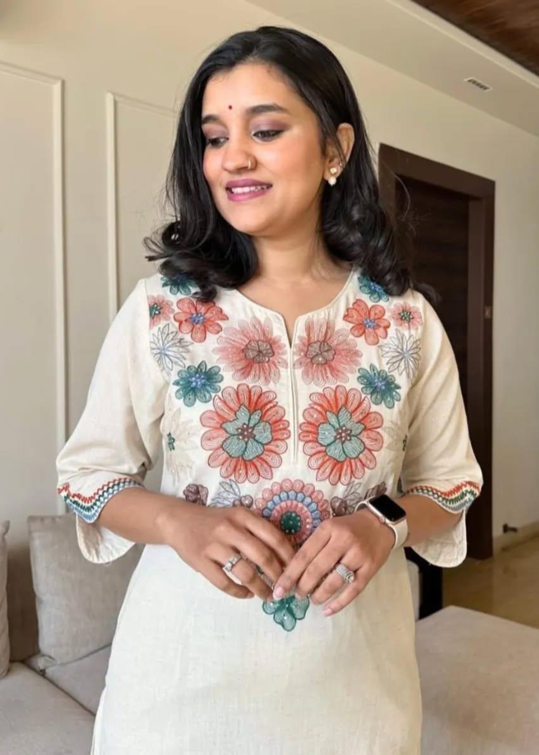 Elegant pure khadi cotton flex kurta set with intricate thread work, offering a perfect blend of tradition and comfort.
