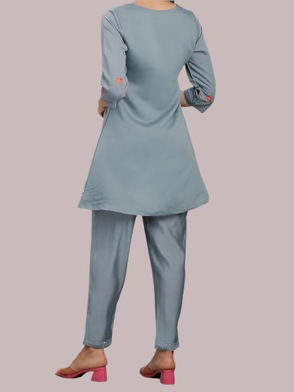 Elegant grey glam embroidered co-ord set featuring intricate detailing for a stylish and sophisticated look.