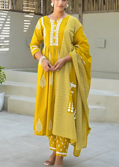 Mustard Nyra Cut Kurta Set For Women