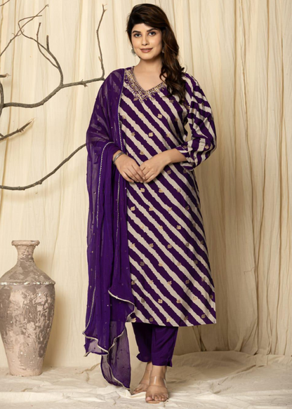 leheriya ourple straight fit kurta with pant 