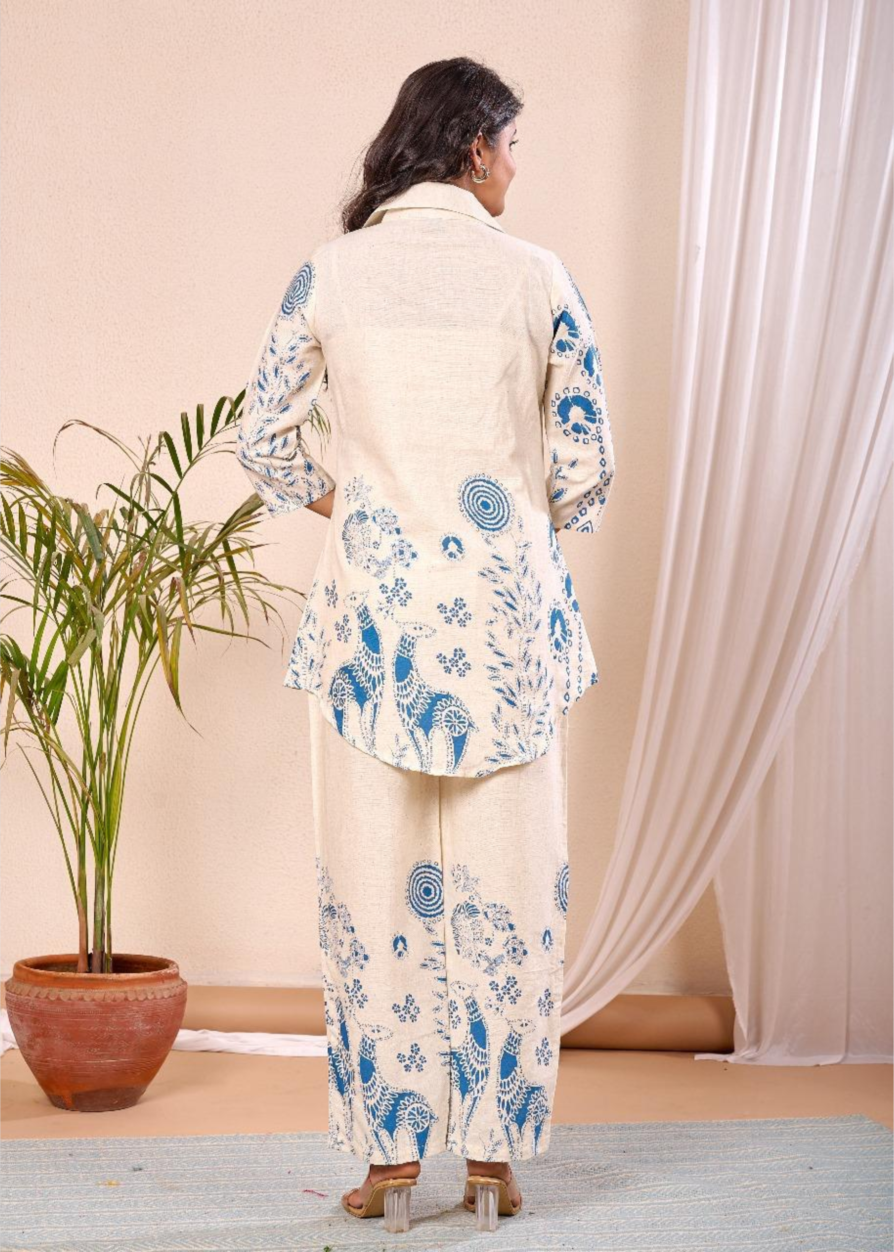 blue floral printed khadi co-ord set