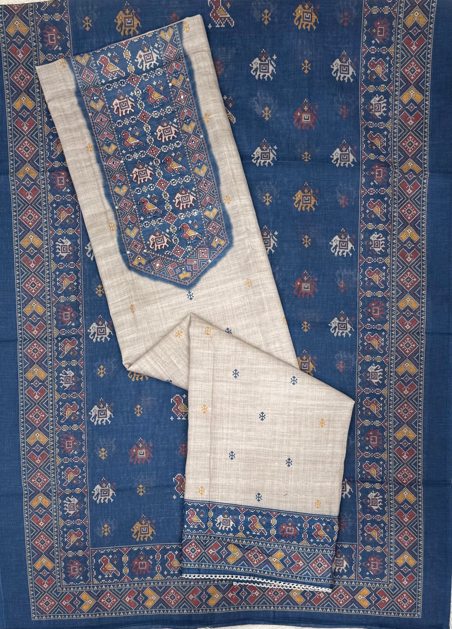 Classic Indigo & Ivory Patola Suit Set