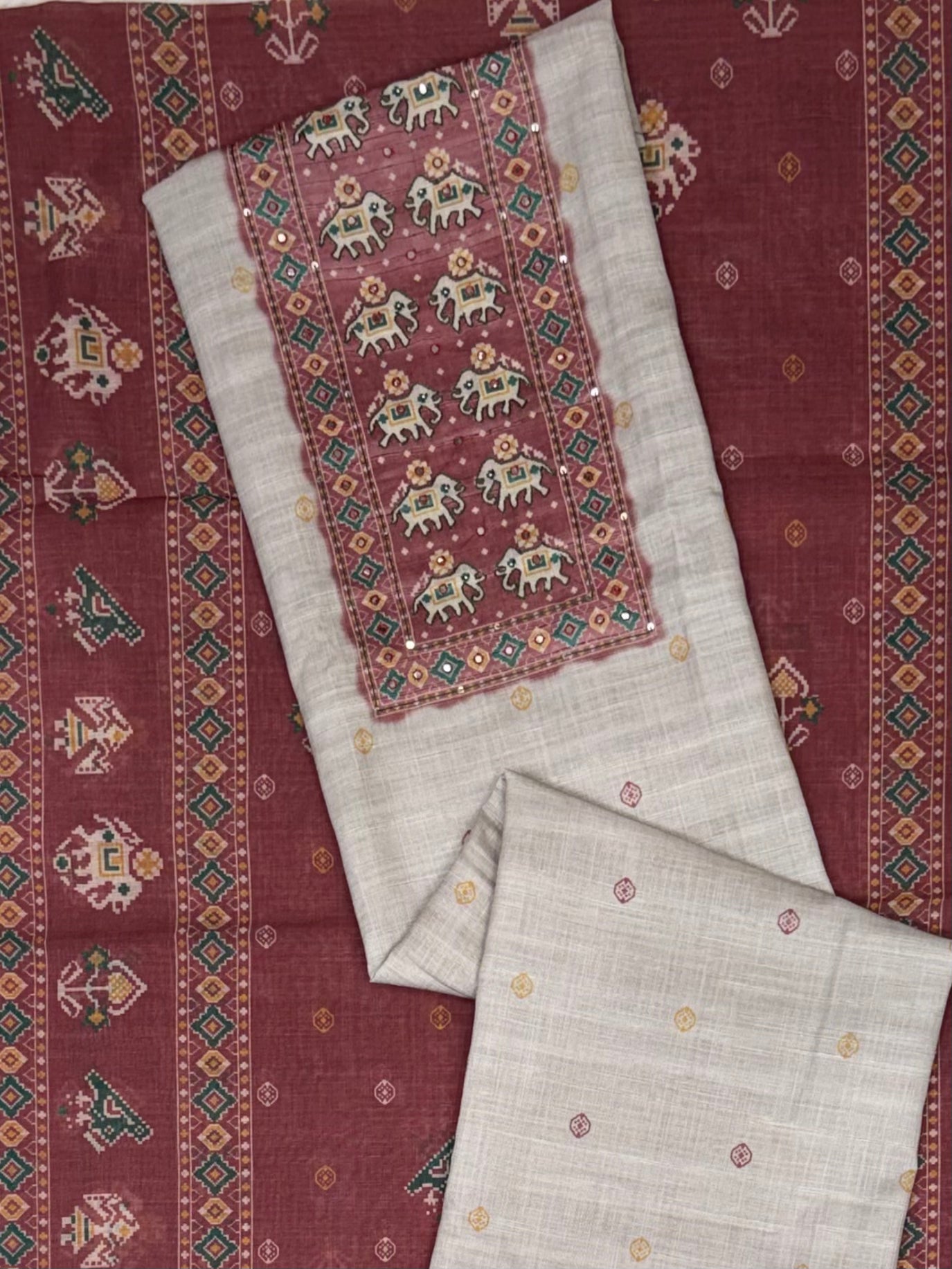 Classic Marsala Maroon & Ivory Patola Suit Set