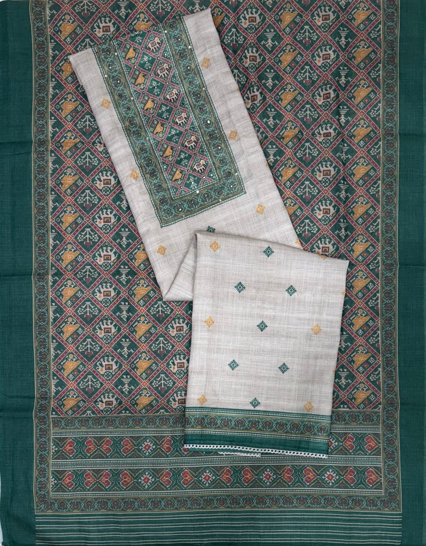 Classic Emerald Green & Ivory Patola Suit Set