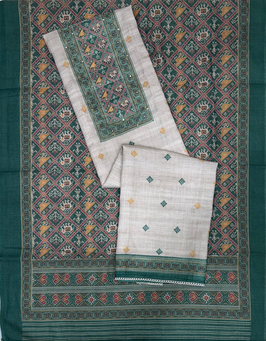 Classic Emerald Green & Ivory Patola Suit Set