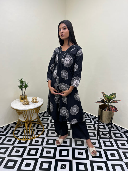 Ketki A Line Kurta Set - Black