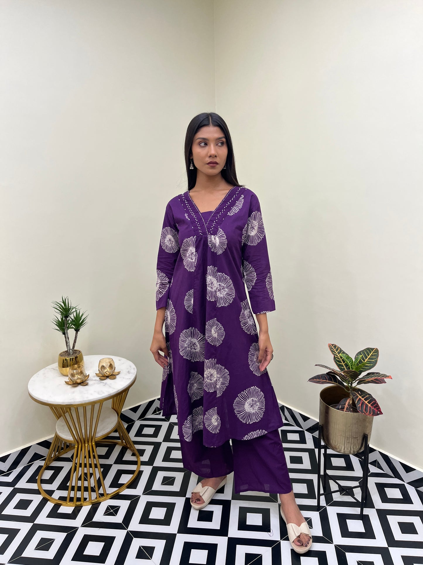 Ketki A Line Kurta Set - Purple