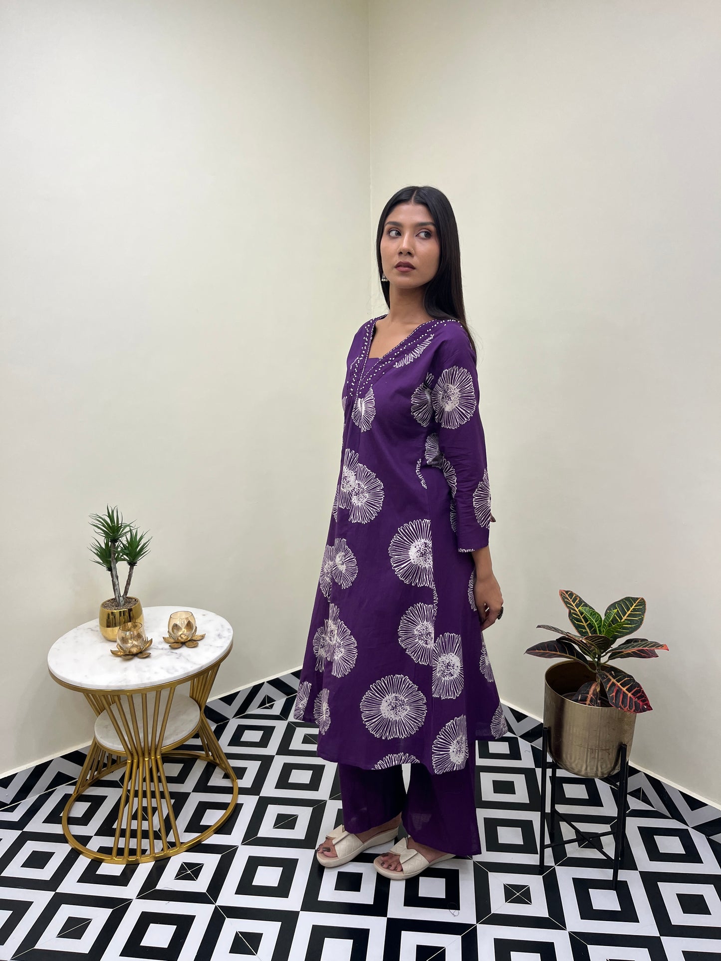 Ketki A Line Kurta Set - Purple