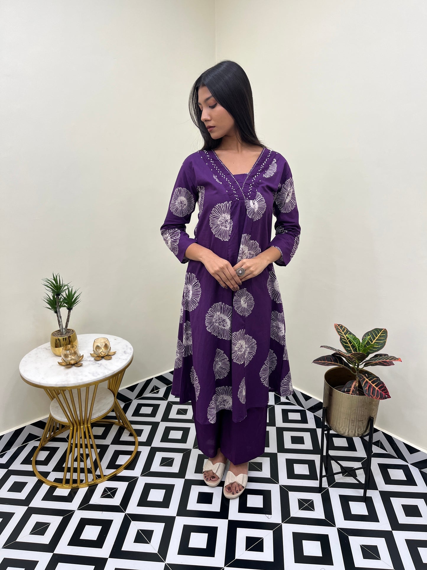Ketki A Line Kurta Set - Purple