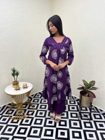 Ketki A Line Kurta Set - Purple