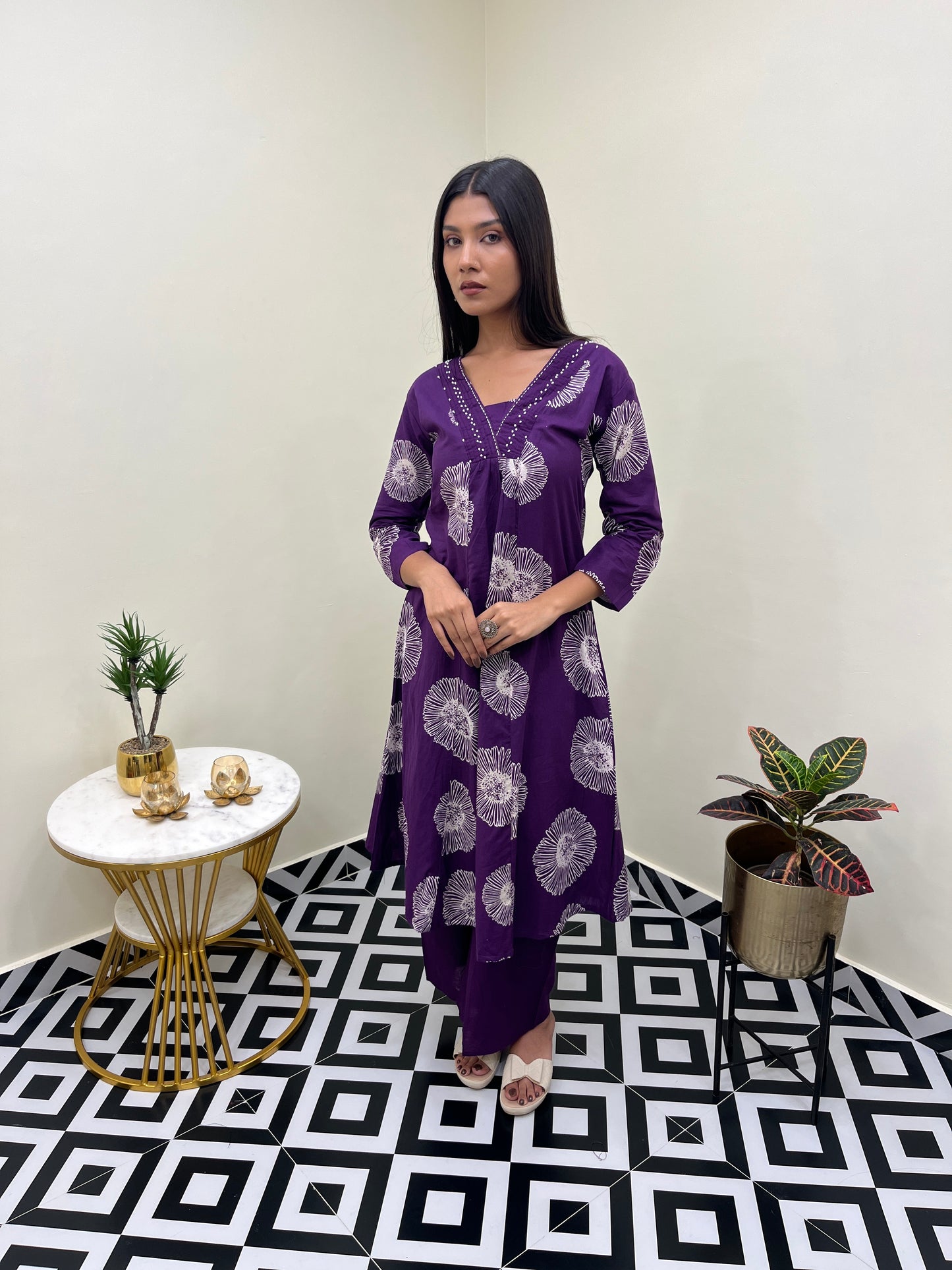 Ketki A Line Kurta Set - Purple