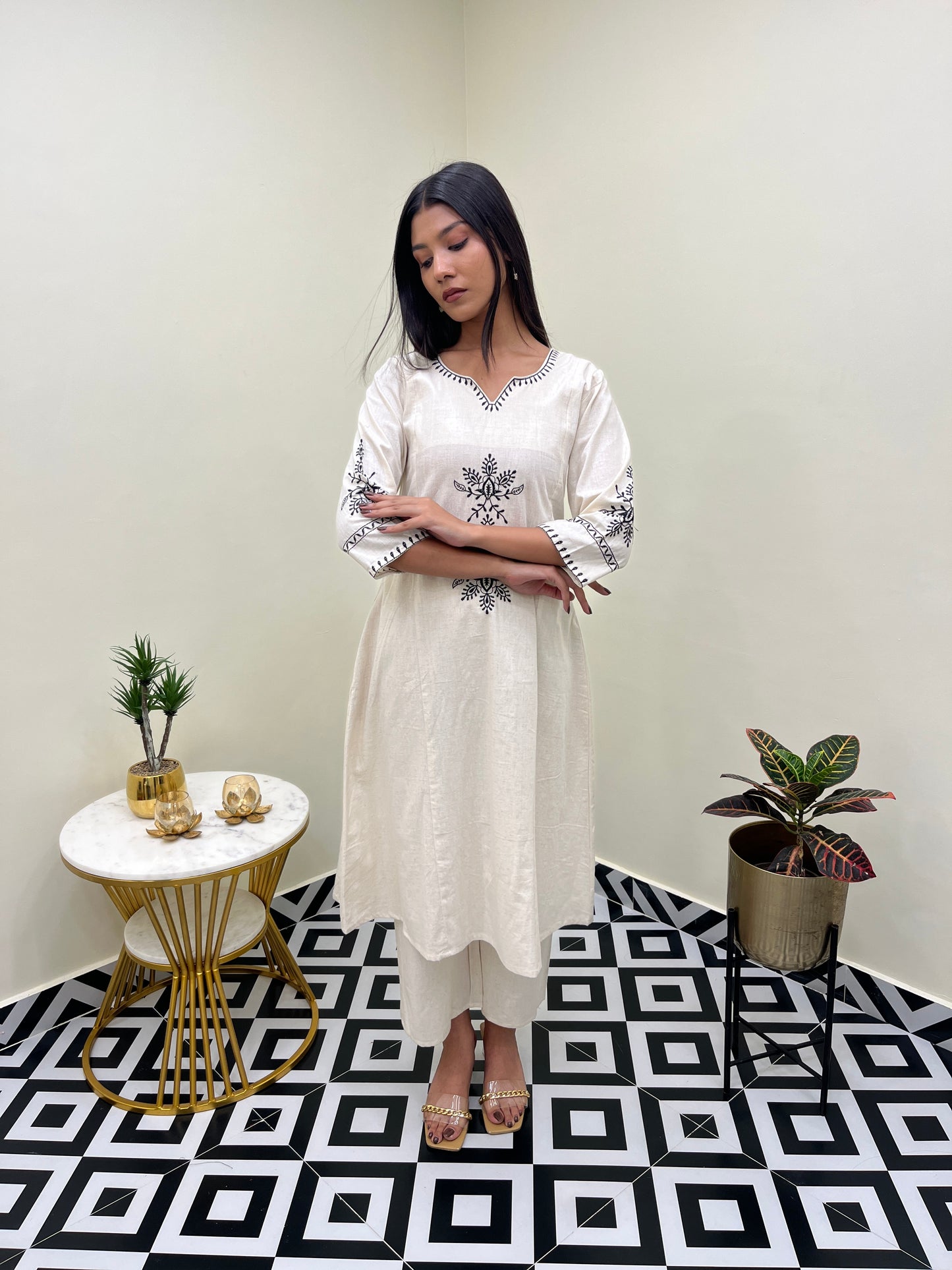 White Barkha Cotton Kurti Set