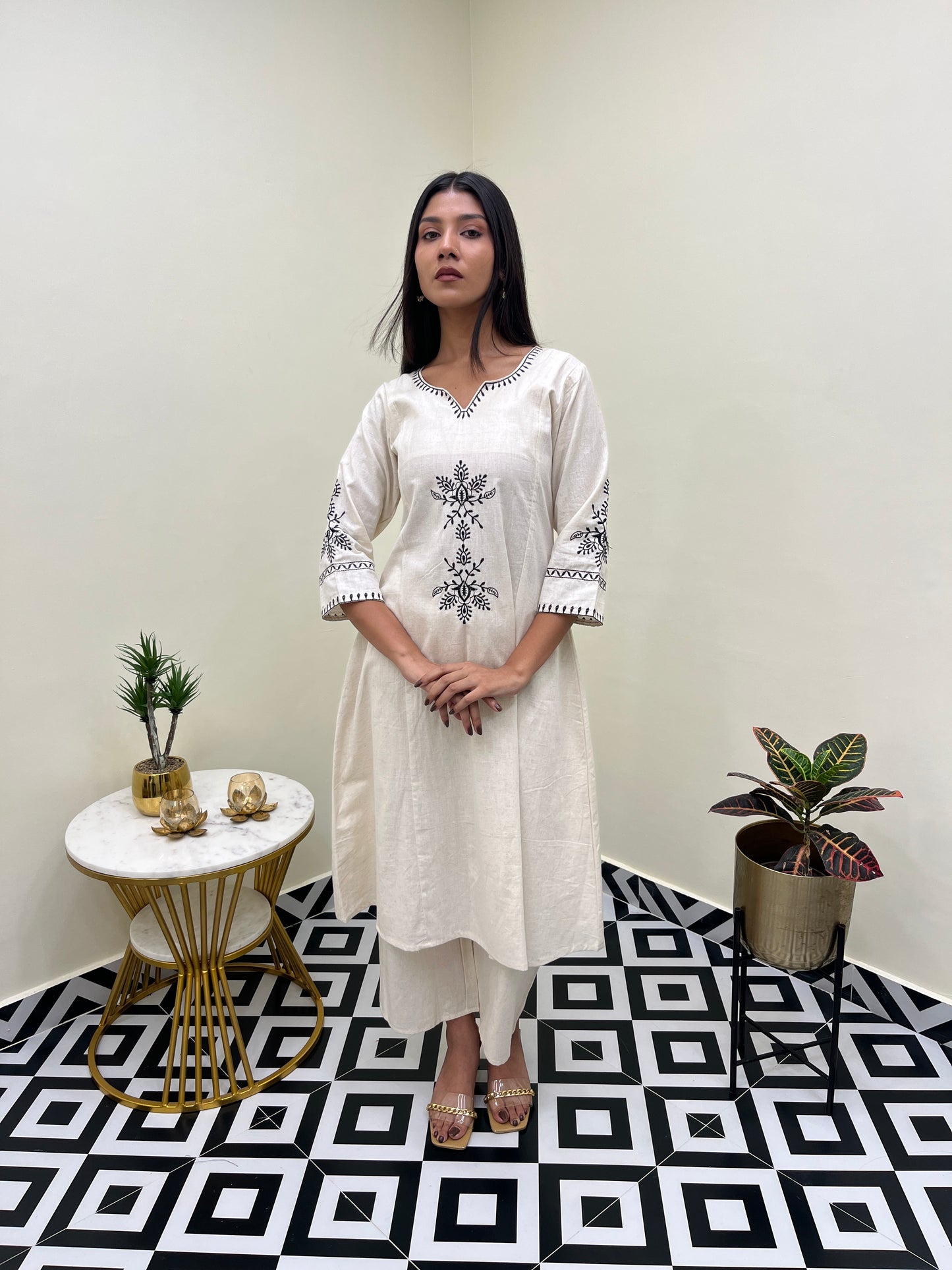 White Barkha Cotton Kurti Set